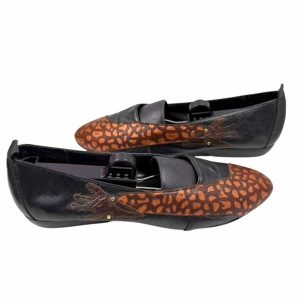 Art Effects Vintage 80s Black Leather Novelty Giraffe Flat Loafers Shoes 7.5 M